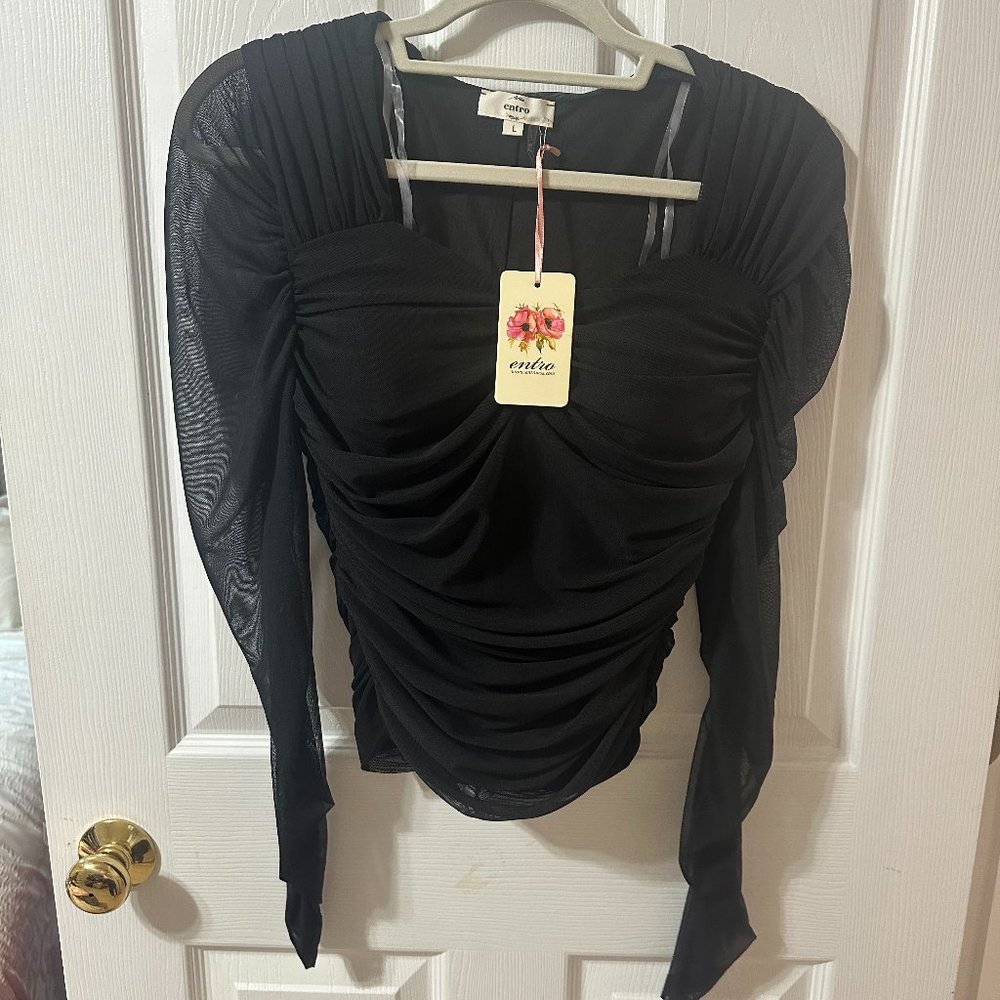 Entro Black Padded Blouse Large NWT